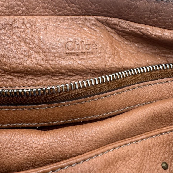 Auth Chloe Caramel Brown Leather Studded Auore Top Handle Duffel Tote Bag - Picture 12 of 16